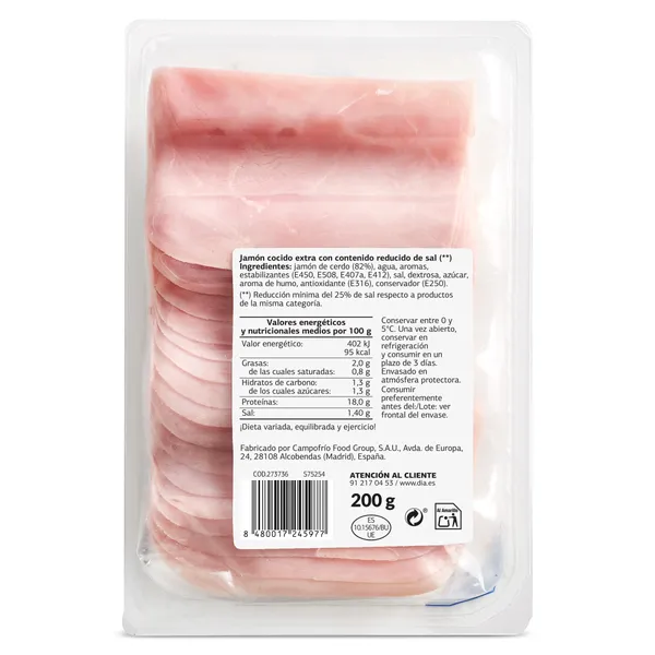 Jamón cocido extra reducido en sal Nuestra Alacena de Dia sobre 200 g 2