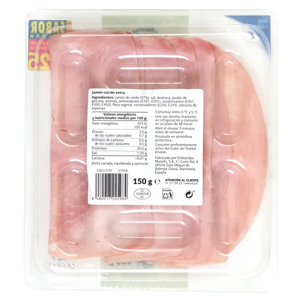 Jamón cocido extra 97% Dia Nuestra Alacena 150 g 3