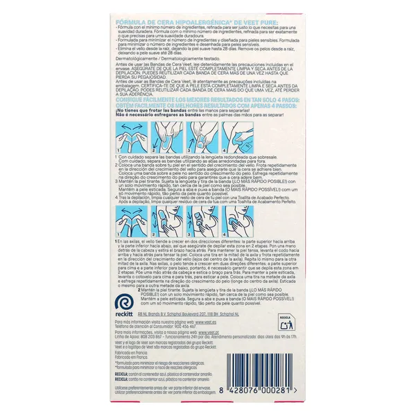 Pure bandas de cera depilatoria piernas y cuerpo pieles sensibles Veet caja 20 unidades 4
