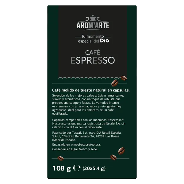 Café en cápsulas espresso intenso Arom'arte  de Dia caja 20 unidades 4