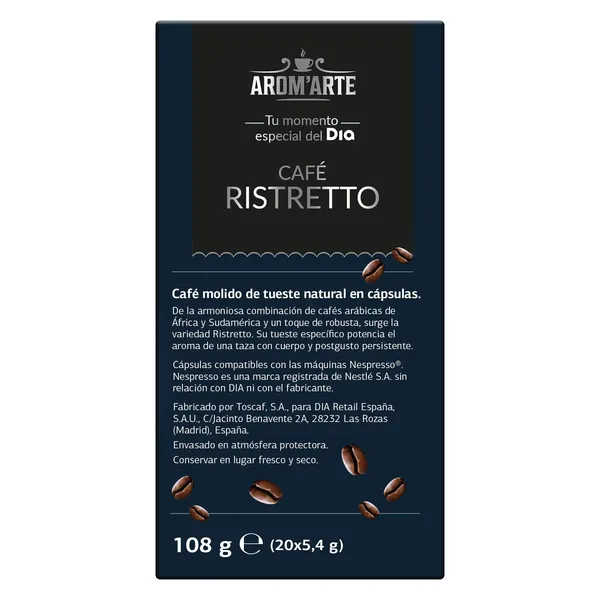 Cápsulas de café ristretto Dia Arom'arte 20 unidades 5
