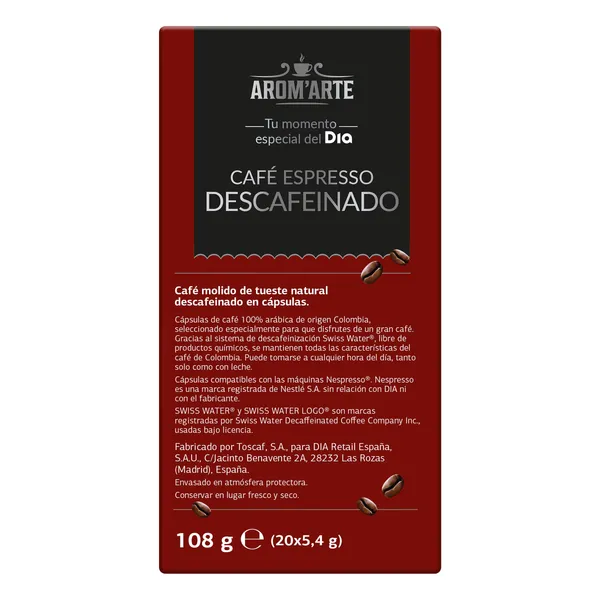 Cápsulas de café descafeinado Dia Arom'arte 20 unidades 4