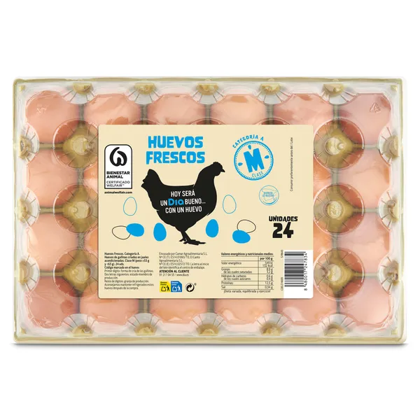 Huevos frescos categoría A clase M Dia bandeja 24 unidades 2