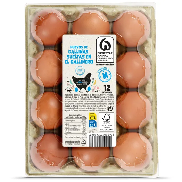 Huevos frescos de gallinas criadas en suelo categoría A clase M Dia bandeja 12 unidades 2