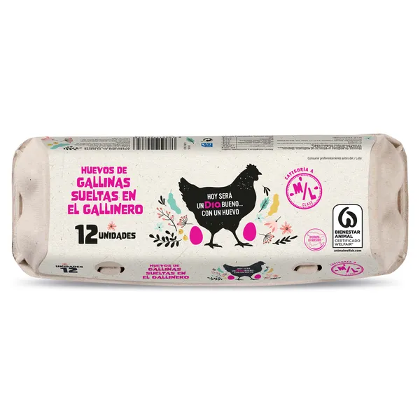 Huevos frescos de gallinas criadas en suelo categoría A clase M/L Dia bandeja 12 unidades 2