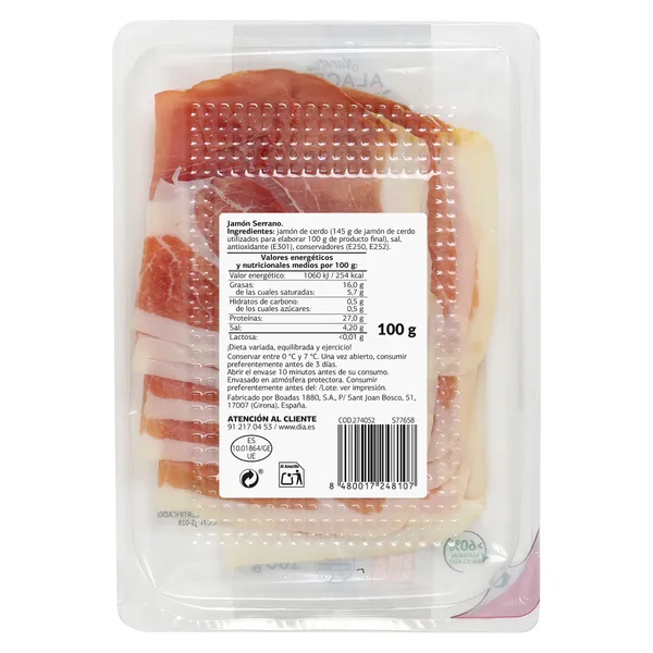 Jamón serrano medias lonchas Dia Nuestra Alacena 100 g 3