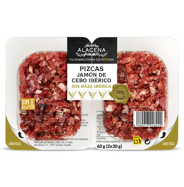 Pizcas de jamón de cebo 50 % raza ibérica Dia Nuestra Alacena 60 g 2
