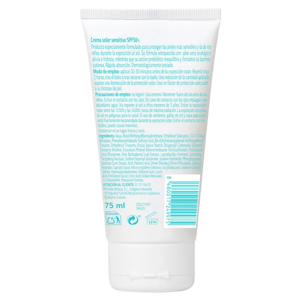 Crema solar pediátrica pieles sensibles spf 50+ Imaqe de Dia tubo 75 ml 2