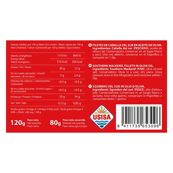Filetes de caballa en aceite de oliva Tejero lata 80 g 2