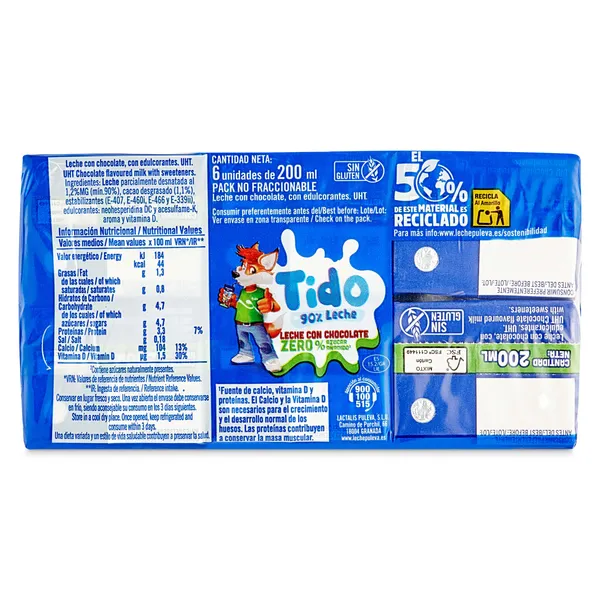 Batido de chocolate zero sin azúcar añadido Puleva brik 6 x 200 ml 3
