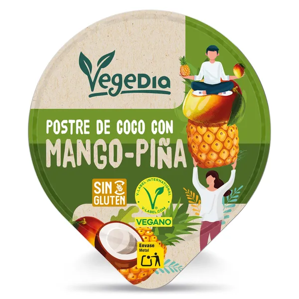 Postre vegetal de mango y piña con bebida de coco Vegedia vaso 150 g 2