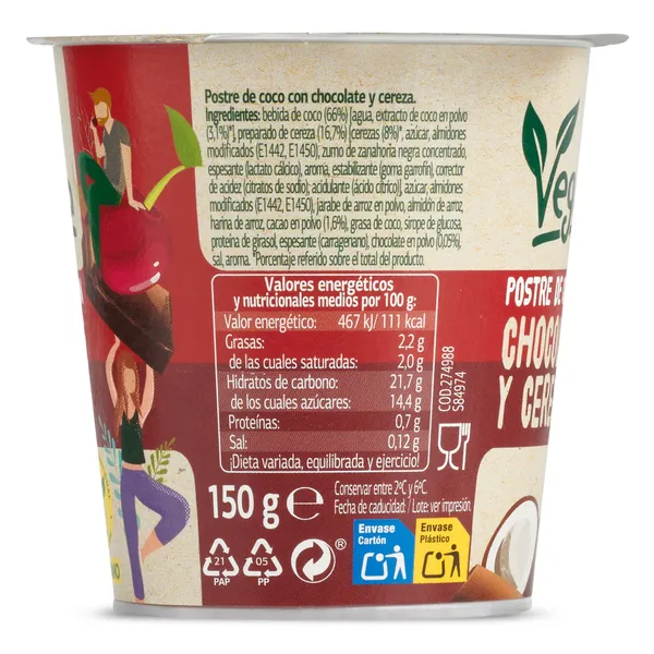 Postre vegetal de chocolate con cereza Vegedia vaso 150 g 3