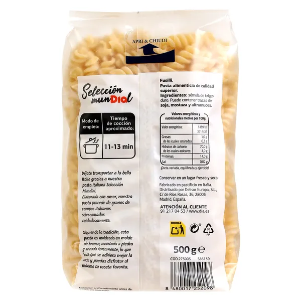 Fusilli Dia Selección Mundial 500 g 3