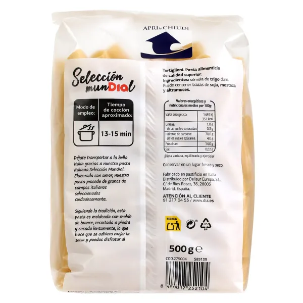 Tortiglioni Dia Selección Mundial bolsa 500 g 2