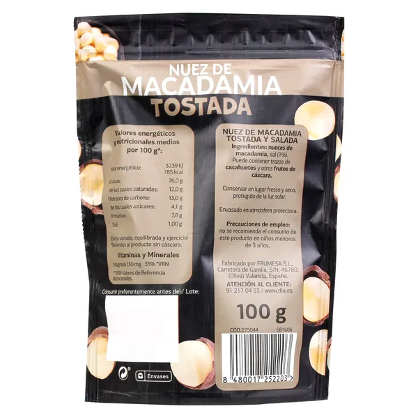 Nuez de macadamia tostada con sal Dia Naturmundo 100 g 3