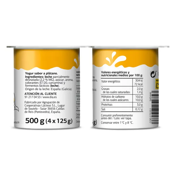 Yogur sabor plátano Dia Láctea 4 x 125 g 5