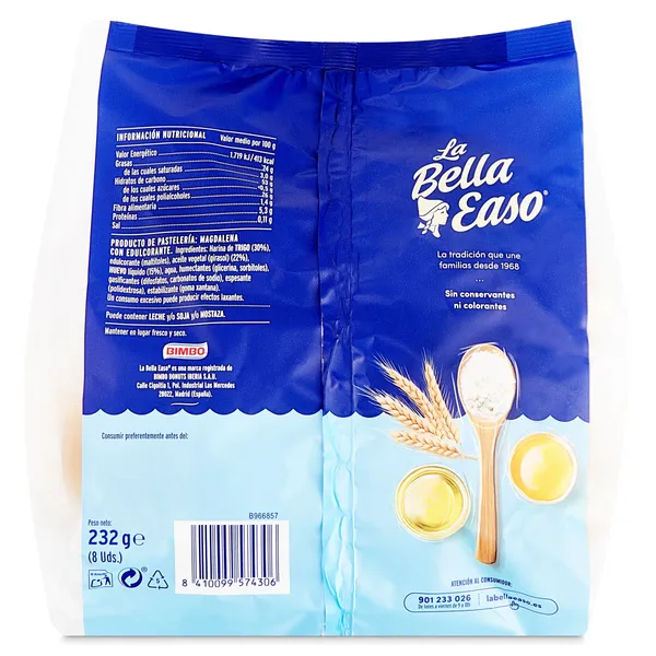 Magdalenas 0% azúcares La bella easo bolsa 232 g 2