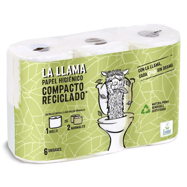 Papel higiénico reciclado doble rollo Dia La Llama 6 unidades 3