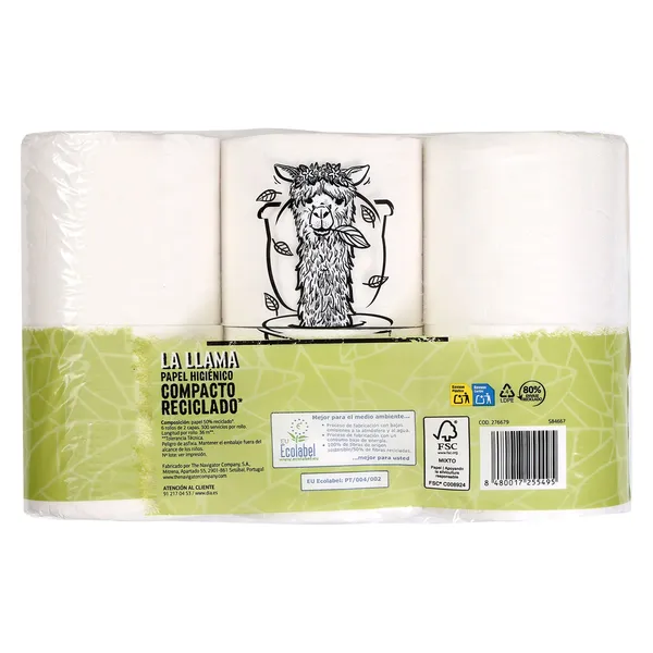 Papel higiénico reciclado doble rollo Dia La Llama 6 unidades 4