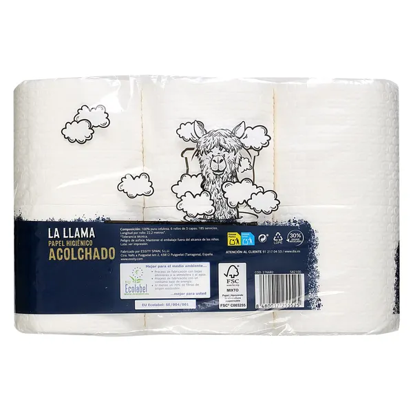 Papel higiénico acolchado 3 capas Dia La Llama 6 unidades 4