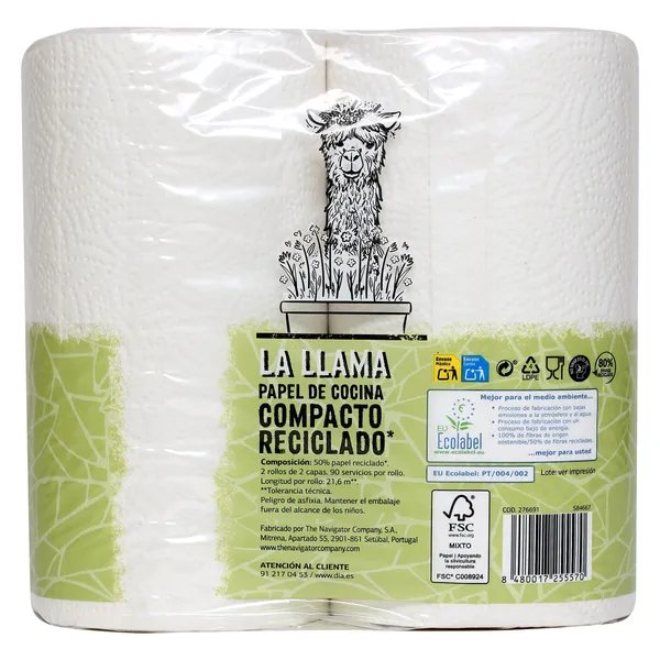 Papel de cocina reciclado Dia La Llama 2 unidades 4