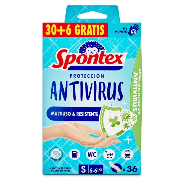Guantes desechables protección antivirus talla S Spontex bolsa 36 unidades 2