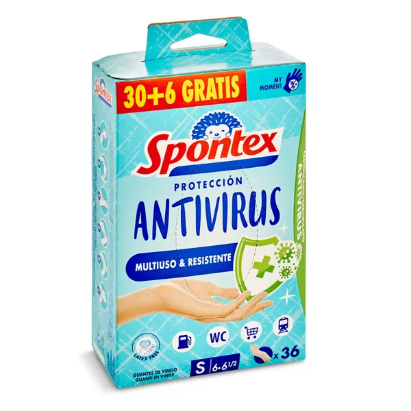 Guantes desechables protección antivirus talla S Spontex bolsa 36 unidades 3