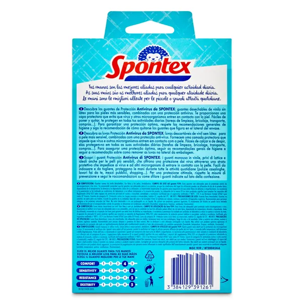 Guantes desechables protección antivirus talla S Spontex bolsa 36 unidades 4