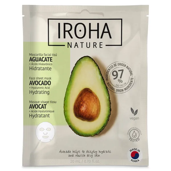 Mascarilla facial hidratante con aguacate y ácido hialurónico Iroha nature 1 unidad 2