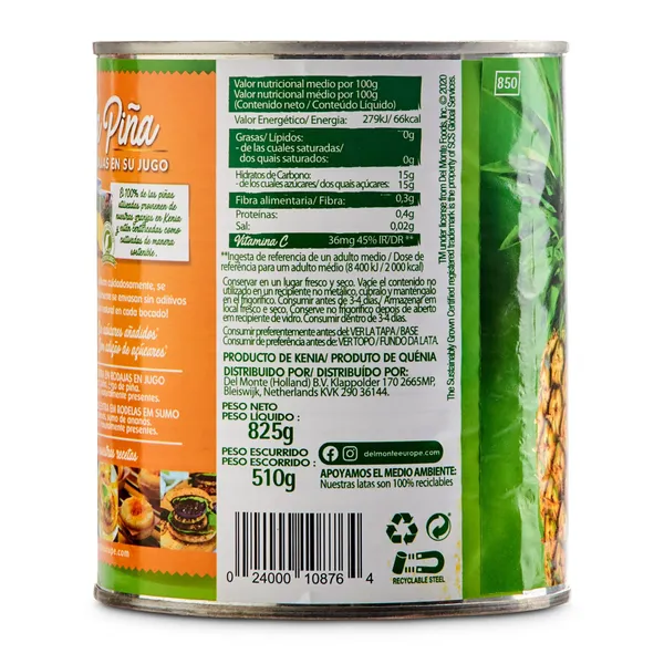 Piña en su jugo en rodajas Del monte lata 510 g 2