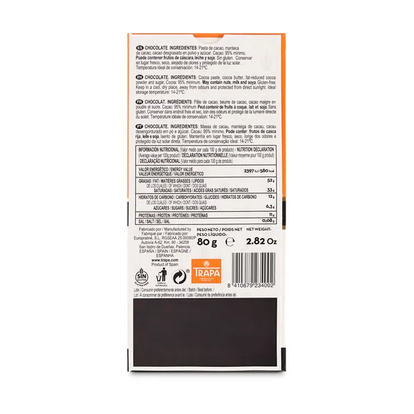 Chocolate negro 95% cacao Trapa 80 g 3