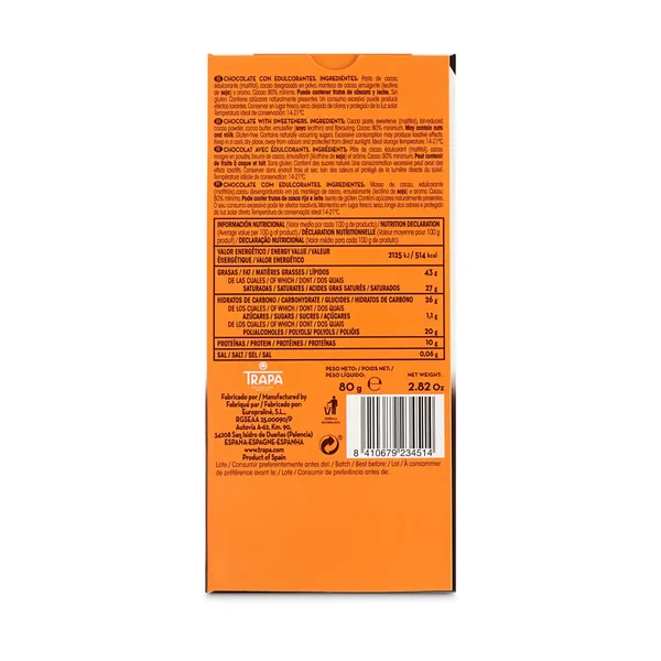 Chocolate negro 80% noir 0% azúcares Trapa 80 g 2