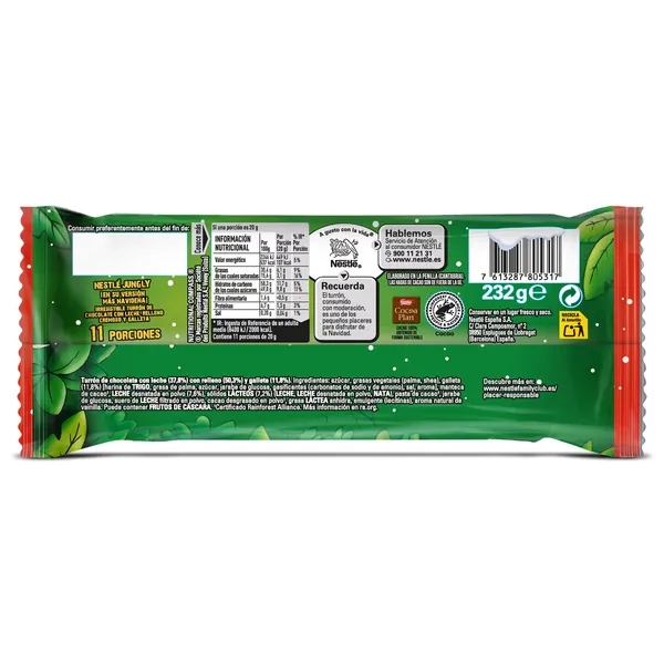 Turrón de chocolate con leche Nestlé Jungly 232 g 2