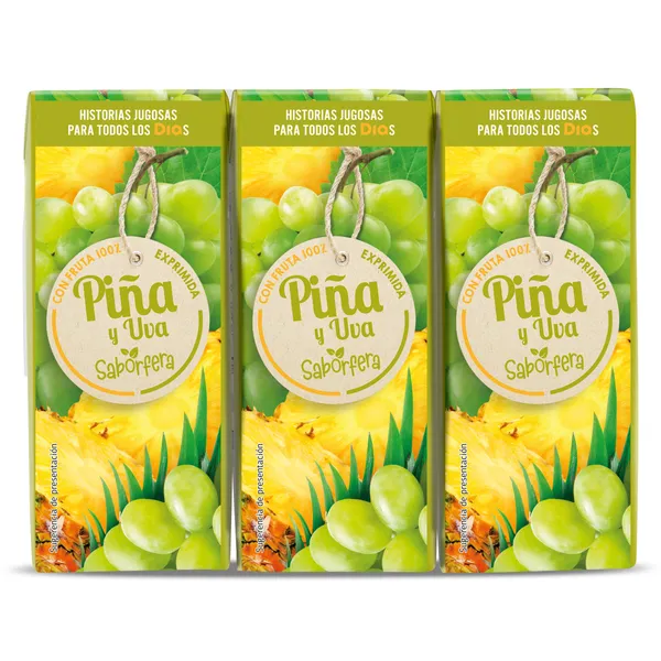 Zumo de piña y uva 100% Saborfera de Dia brik 3 x 200 ml 2