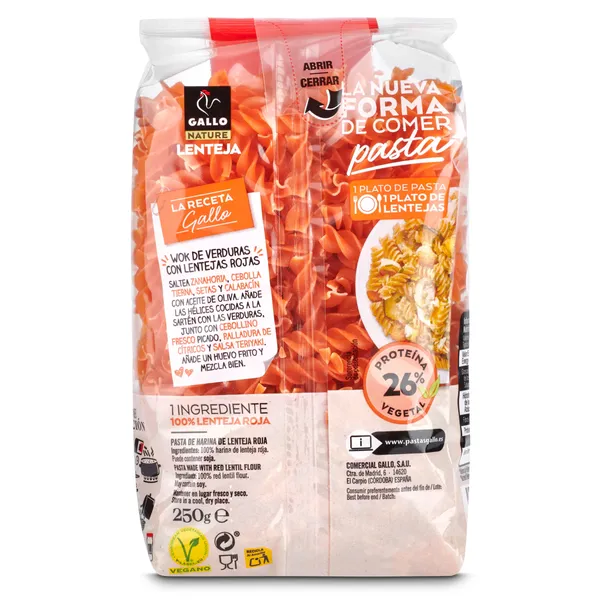 Hélices 100% de lenteja roja Gallo bolsa 250 g 3