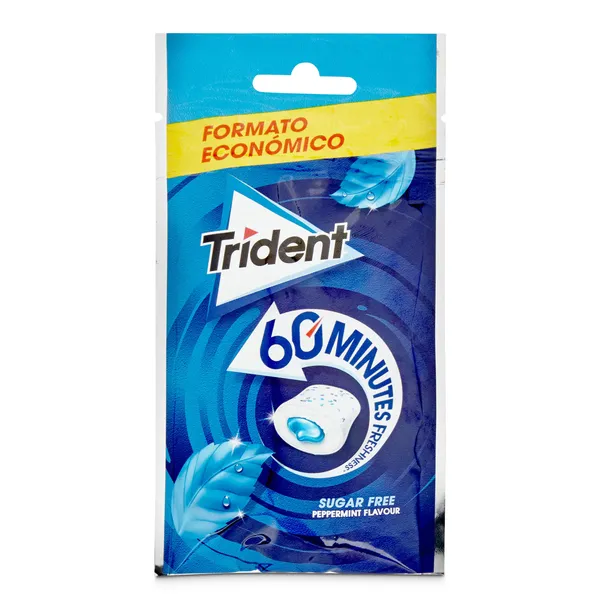 Chicles sabor menta 60 minutos sin azúcar Trident bolsa 39.6 g