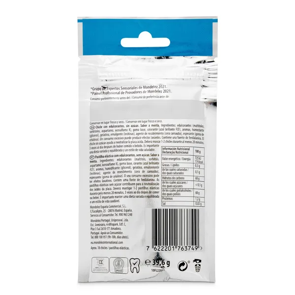 Chicles sabor menta 60 minutos sin azúcar Trident bolsa 39.6 g 2