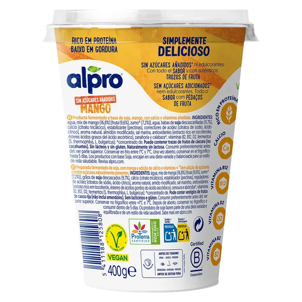 Postre de soja sabor mango sin azúcar Alpro vaso 400 g 2