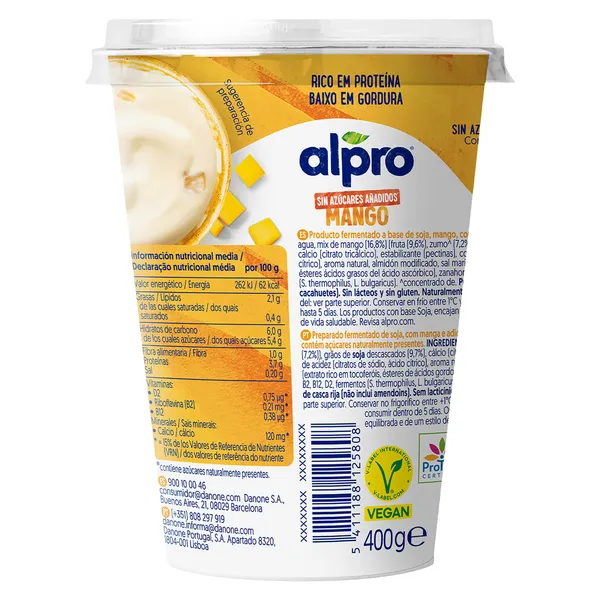Postre de soja sabor mango sin azúcar Alpro vaso 400 g 4