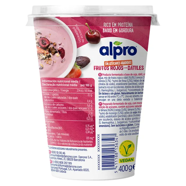 Postre de soja sabor frutos rojos Alpro vaso 400 g 4
