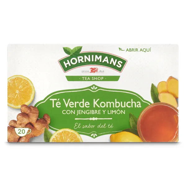 Té verde kombucha con jengibre y limón Hornimans caja 20 unidades 2