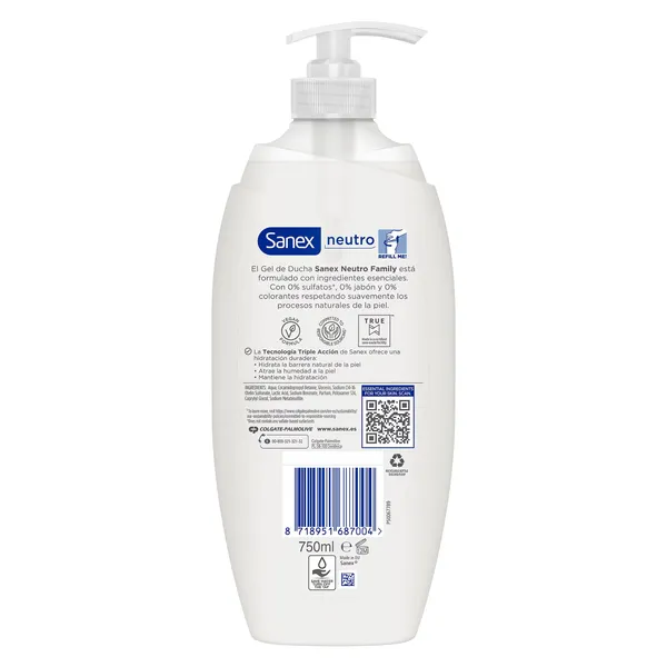 Gel de ducha hidratante Family Sanex Neutro 750 ml 2