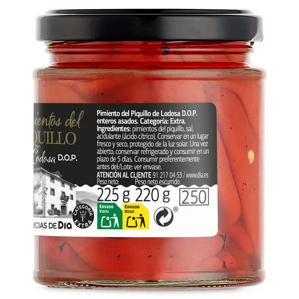 Pimientos de piquillo D.O.P. de Lodosa Delicias de Dia frasco 220 g 2