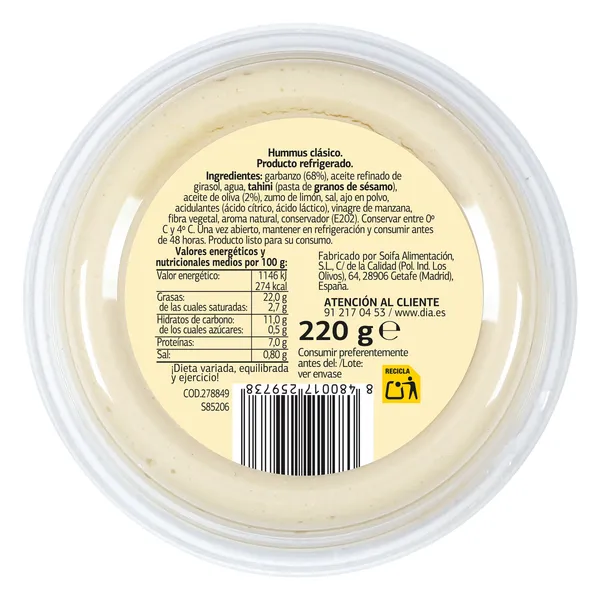 Hummus clásico Al Punto Dia 220 g 3
