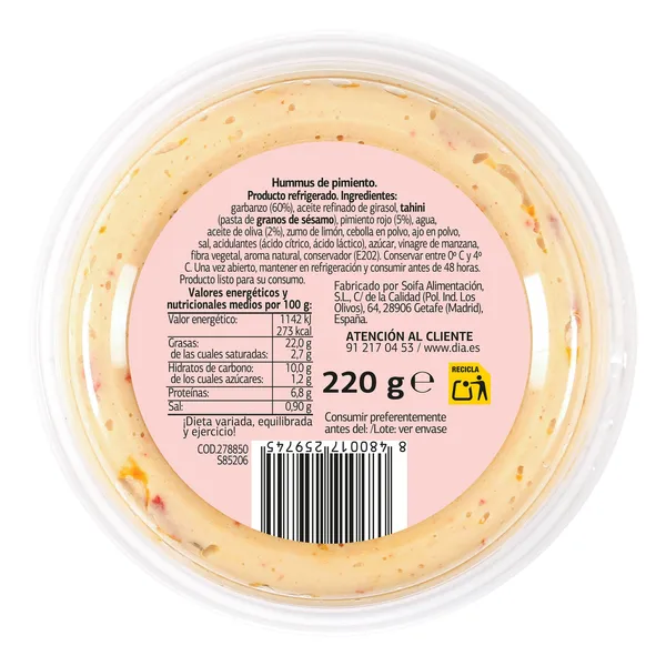 Hummus de pimiento Al Punto Dia 220 g 3