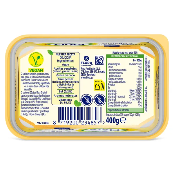 Margarina rica en omega 3 Flora 400 g 4