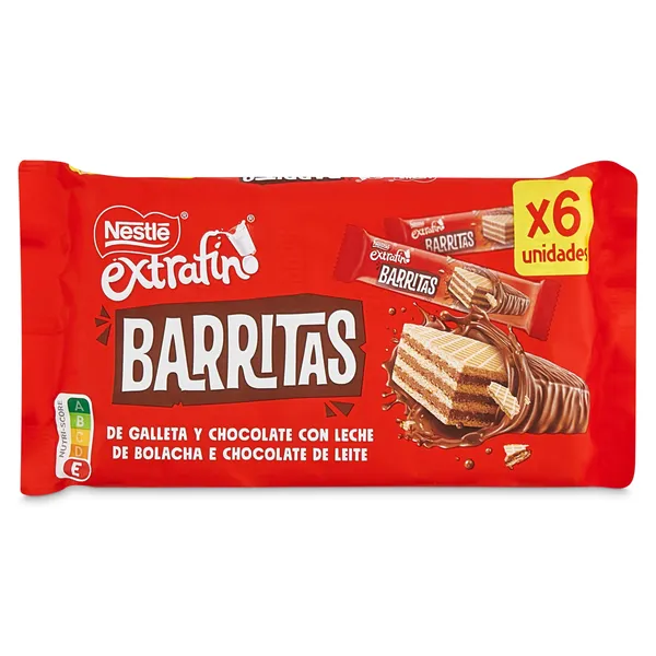 Barritas de galleta y chocolate con leche Nestlé Extrafino pack 108 g