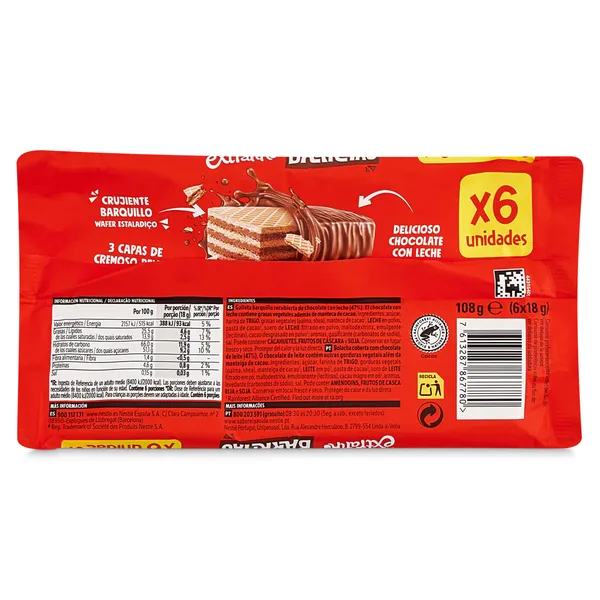Barritas de galleta y chocolate con leche Nestlé Extrafino pack 108 g 2