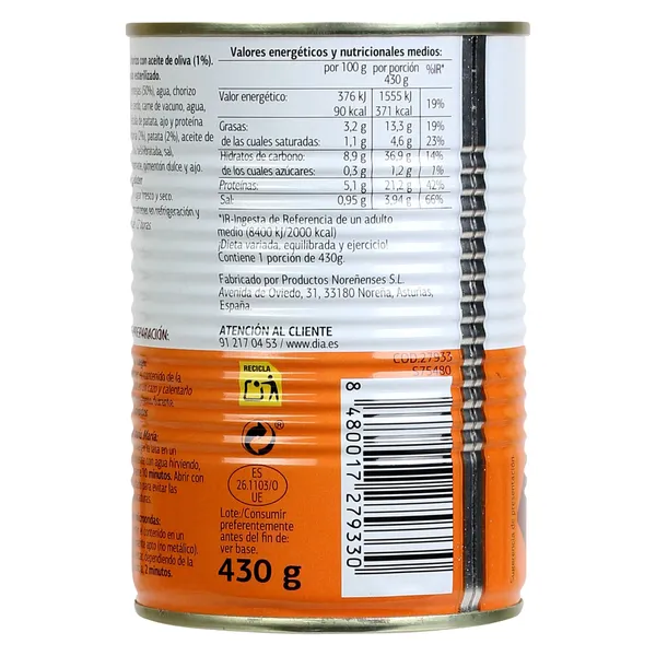 Lentejas con chorizo Al Punto Dia lata 430 g 2