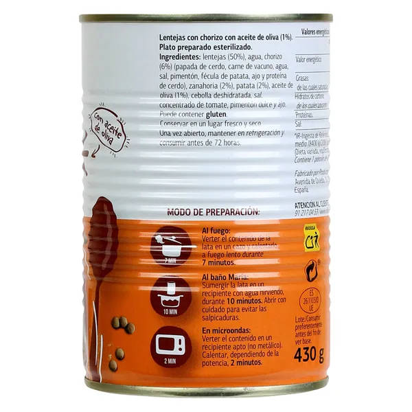 Lentejas con chorizo Al Punto Dia lata 430 g 3